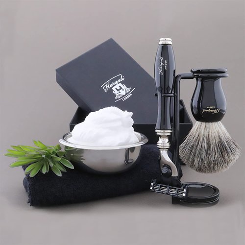Haryali London 3 Edge Safety Razor With Black Badger Hair Brush and Stand Perfect Shaving Kit For Mens