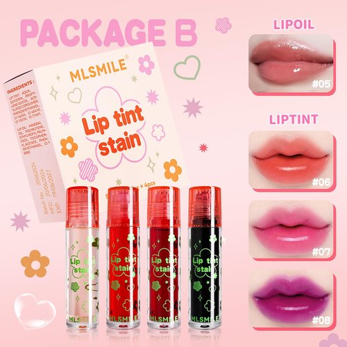 Tiejdhr 4PCS Rolling Ball Lip Oil Set, Long Lasting Hydrating & Moisturizing Lip Gloss Set for Kids Lip care, Transparent Lip Gloss for Dry and Chapped Lips (Set B, 0.16 Oz/Pcs)