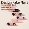 Star Press on Nails Medium Almond Fake Nails French Tip False Nails with Designs Y2K Acrylic Glue on Nails Glossy Full Cover Stick on Nails Stiletto Artificial Nails for Women Manicure 24Pcs