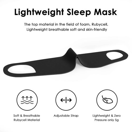FRESHME Zero Pressure Sleep Mask - Lightweight Breathable Blockout Eye Mask for Sleeping with Ear Hanging Elastic Strap for All Sleep Positions Men Women Soft and Comfortable Black Eye Blinder Travel