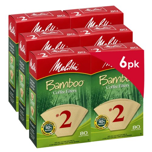 Melitta #2 Cone Coffee Filters, Bamboo, 80 Count (Pack of 6) 480 Total Filters