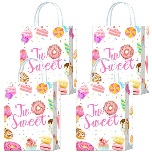 16 Pieces Two Sweet Donut 2nd Birthday Party Favors Bags,Donut 2nd Birthday Goody Gift Snacks Treat Candy Party Favors Bags with Handles for Kids Adults Two Sweet Donut Theme Party Decorations