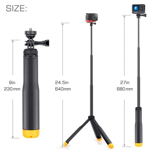 GEPULY 4-in-1 Floating Hand Grip Tripod Underwater Waterproof Selfie Stick Extendable Monopod for GoPro Hero 12 11 10 9 8 7 6 5 4,Insta360,Used as a Floating Tripod,Hand Grip,Selfie Stick,Tripod Stand