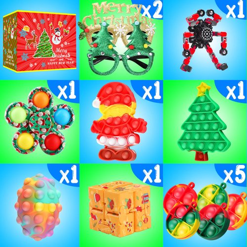 Fidget Toys Set, 120 Pack Christmas Party Favors Keychain Its for Kids Adults, Mini Push Bubble Pops Bulk Sensory Toys, Birthday Gifts Classroom Prizes for Boys Girls Goodie Bag Treasure Chest Box