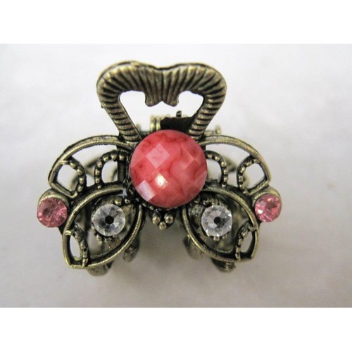 Generic Jeweled antique bronze hair claw clip with crystals Set: A (Primary color: Pink), 1 Count (Pack of 1)