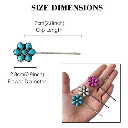 TMUSIBEN Hair Clips for Women and Girls Three Colors Turquoise Beige and Pink with Metal Bohemian Conch Squash Blossom Western Cowgirl Retro Ethnic Style Wedding Hair Accessory (turquoise)
