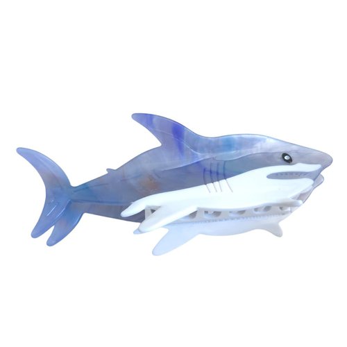 Novelty Big White Shark Hair Clip,Acetate Hair Clip,Big Claw Clip for Women,Greyblue, 1 Count (Pack of 1)