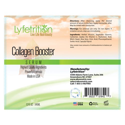 Lyfetrition Collagen Boost Face Serum Enriched With Vitamin C, Hyaluronic Acid & Jojoba Oil, Reduces Wrinkles, Heals, And Repairs Skin, Facial Serum For Visibly Firm And Smooth Skin, 12 Oz