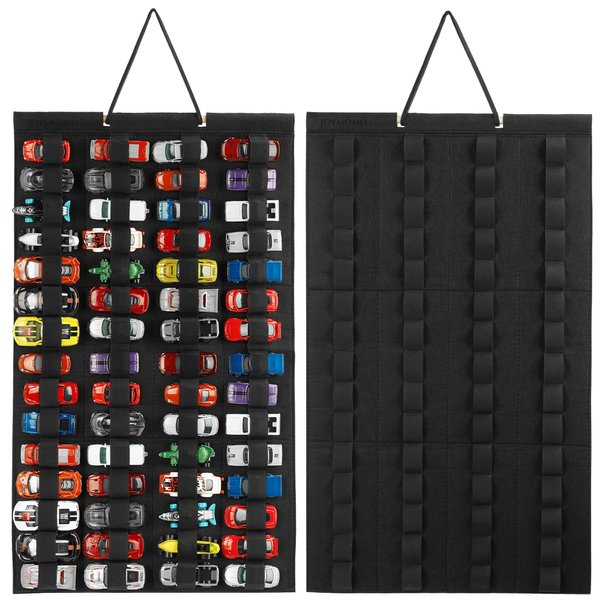 JOYMOMO Hanging Storage Organizer for Toy Cars Felt Display Case Hold Up 60 Toy Cars (Without Accessories)(Black)