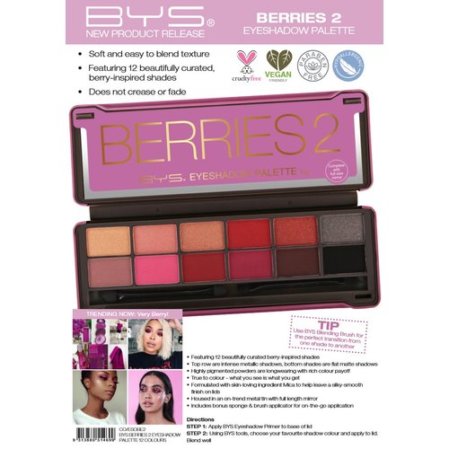 BYS Berries 2 Eyeshadow Palette, 12 Color Collection in Tin Kit with Mirror - Highly Pigmented Matte & Metallic Shades