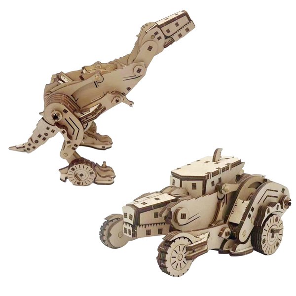 3D Wooden Transforming Dinosaur Puzzle - DIY Wooden Craft Kit - Perfect Desk Toy and Display Gift for Kids