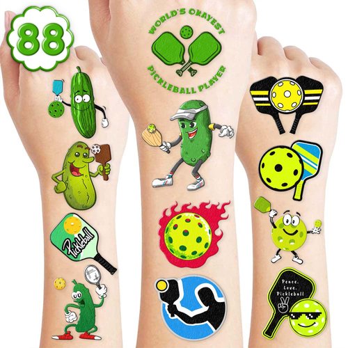 88PCS Temporary Tattoo Pickleball Ball Stickers Sports Themed Birthday Party Decorations Supplies Favors Decor Cute Gifts for Kids Girls Boys School Prizes Rewards
