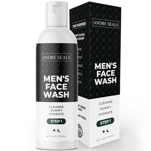 Andre Seals Mens Face Wash | Activated Charcoal Exfoliating Cleanser | Organic Aloe & Coconut for Non-Drying Skin Care | Ideal Mens Face Wash & Hydrating Facial Cleanser for All Skin Types