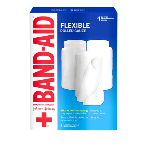 Band-Aid Brand of First Aid Products Flexible Rolled Gauze Dressing for Minor Wound Care, Soft Padding and Instant Absorption, Sterile Kling Rolls, 4 Inches by 2.1 Yards, Value Pack, 5 ct