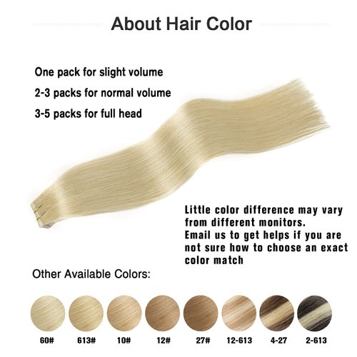Tape in Hair Extensions 60 Platinum Blonde 100% Remy Human Hair Extensions Silky Straight for Fashion Women 20 Pcs/Package(22Inch #60 60g)