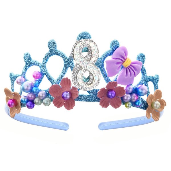 8th Birthday Crown for Girls, 8th Birthday Headband for Girls, 8th Birthday Tiara for Girls 8th Birthday Decoration for Girls 8th Birthday Crown with Bow Pearl Flowers for Girls 8 Year Old Disposable