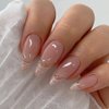 ANDGING French Tip Press on Nails Almond Short Medium Nude Fake Nails with Glitter Gold Line Design Gel Glue on Nails for Women Acrylic False Nails with Glue Stick on Nails for Wedding Birthday 24Pcs
