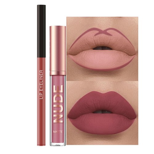 Rosarden Matte Lipstick and Lip Liner Set, 2Pcs Cream Nude Mauve Long Lasting Waterproof Lip Kits with Lip Liner, Retractable Lip Liner and Liquid Lipstick for Women Girls Lip Makeup(#03)