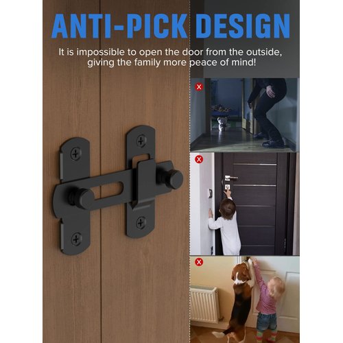 Sliding Barn Door Lock, Stainless Steel Gate Latches Flip Latch Safety Door Bolt Latch Lock for Wine Cabinet, Bathroom, Outdoor, Garage, Garden, Closet Door (1, Black)