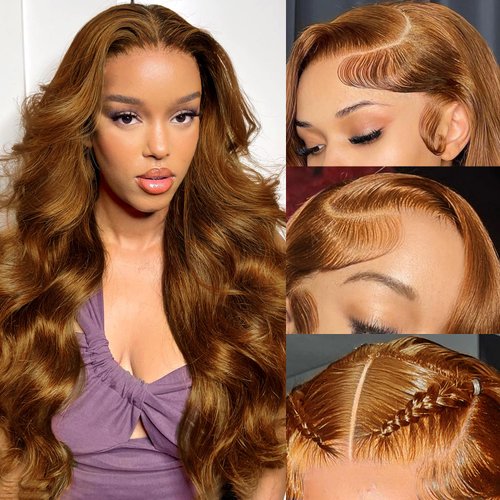 URAIN Chocolate Brown Lace Front Wigs Human Hair 13x4 HD Lace Frontal Wigs Human Hair Pre Plucked Light Brown Body Wave Glueless Wigs Human Hair Virgin Human Hair Lace Front Wigs for Women (20inch)