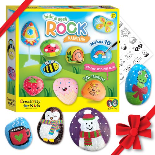 Creativity For Kids Hide and Seek Rock Painting Kit - Arts and Crafts for Kids Ages 6-8+, Gifts for Kids, Craft Kit with 10 Rocks and Waterproof Paint, Small