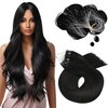 Moresoo Microlink Hair Extensions Human Hair 22 Inch Beaded Hair Extensions Human Hair Color #1B Off Black Hair Extensions Microbead Hair Extensions Human Hair 50G/50S Extensions Human Hair Natural