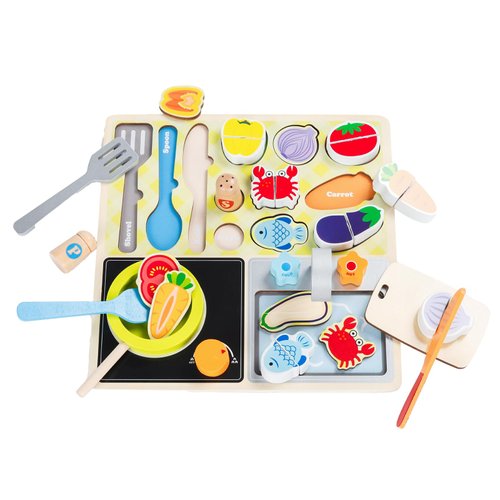 Esslwit Wooden Toddler Kitchen Toy Set simulates Cooking, Chopping, stir-Frying, Food Shape Matching Games Toddler Kitchen Set for Boys and Girls Ages 3, 4, 5, 6，Gift for Kids