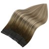 Fshine Hair Extensions Real Human Hair Balayage Walnut Brown to Ash Brown and Butter Blonde 18 Inch Invisible Wire Hair Extensions Straight Human Hair Layered Hairpiece 80g Hair Extensions Clip Ins