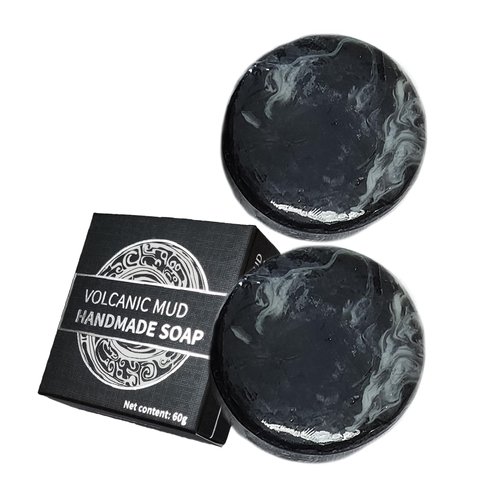 Generic Volcanic Mud Handmade Soap,Soap Face Scrub,Natural Volcanic Clay Coffee Soap, Black Soap Bar with Bubble Net for Men Women (2Pcs x 60g)