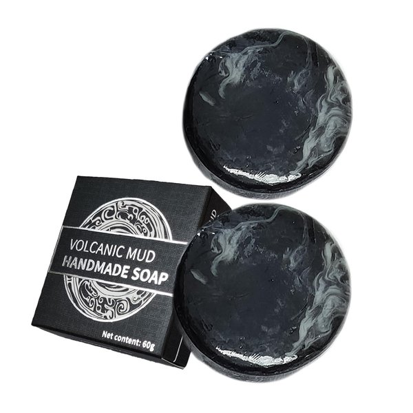Generic Volcanic Mud Handmade Soap,Soap Face Scrub,Natural Volcanic Clay Coffee Soap, Black Soap Bar with Bubble Net for Men Women (2Pcs x 60g)