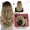 Moresoo Clip in Hair Extensions Seamless Human Hair Ombre Brown to Light Brown with Blonde Seamless Hair Extensions Clip in Human Hair Balayage PU Weft Clip in Human Hair Extensions 16inch 7Pcs/120G