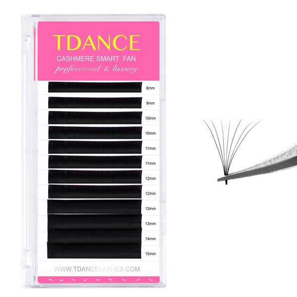 TDANCE Cashmere Easy Fan Lash Extensions 0.07mm CC Curl Self Fanning Volume Lash Extensions 8-15mm Matte Black Mega Volume Lash Extensions(0.07-CC,8-15mm)