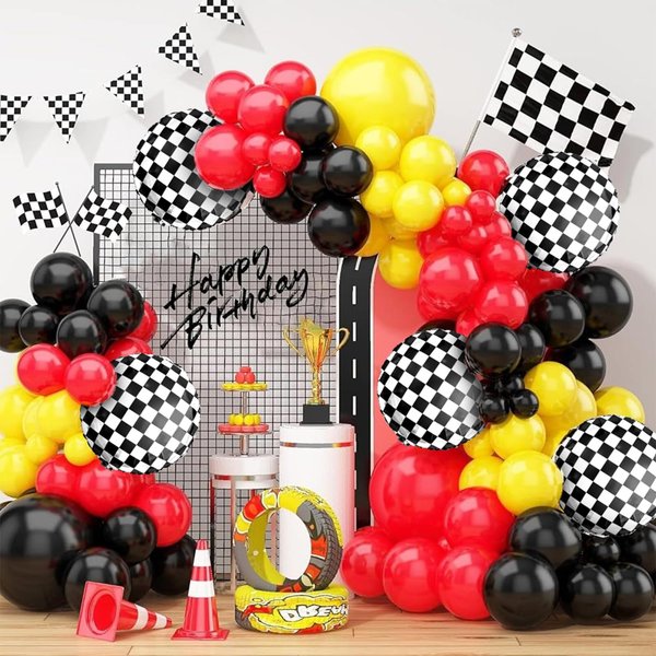 Race Car Balloon Arch Garland Kit, Red Yellow Black Balloon Arch Kit, Race Car Balloons Race Car Theme Party Decorations, Red Yellow and Black Balloon Arch For Boys Birthday Race Car Party Supplies