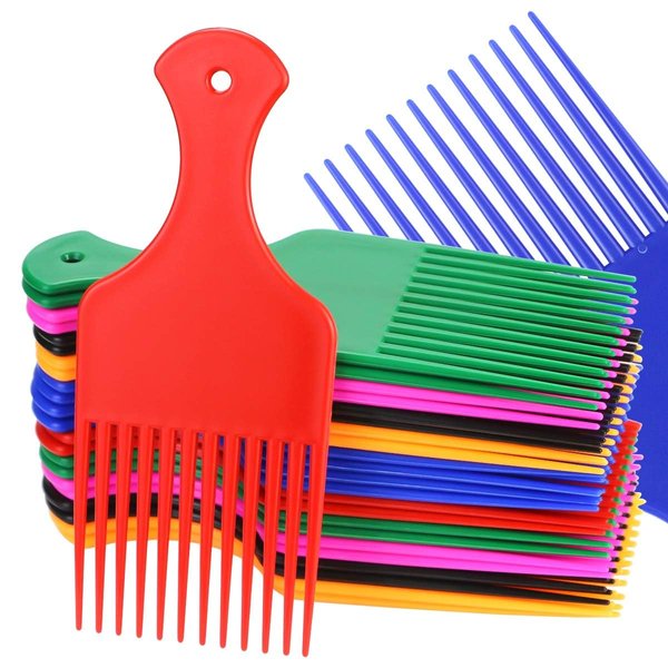 Amersumer 24 Pcs Wide Lift Combs for Curly and Afro Hair, 6.5 Inch Plastic Hairdressing Tools for Salon and Home (Red, Yellow, Purple, Green, Blue, Black)