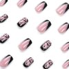 ANDGING Black Press on Nails Short Medium Square French Tip Fake Nails with Butterfly Glitter Rhinestone Design Coffin Glue on Nails for Women Acrylic False Nails with Glue Stick on Nails for Wedding