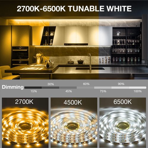 DAYBETTER Under Cabinet Lighting, 20ft Dimmable Under Cabinet Lights with Remote, 360 LEDs, Tunable White(2700K-6500K) 6 PCS 3.28ft LED Strip Lights kit for Kitchen, Cabinet, Counter, Shelf, Timer