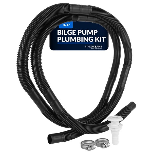 Five Oceans Bilge Pump Hose - 3/4 Bilge Pump Hose - Installation Plumbing Kit, 7-Feet Kink-free Flexible PVC Hose, 2 Stainless Steel Hose Clamps and 3/4-Inch Thru-Hull Fitting - FO4329