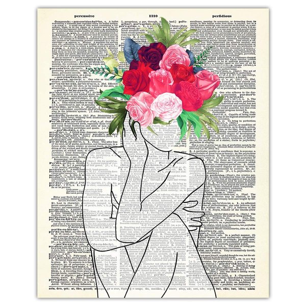 Lady with Flower Head Line Figure Abstract Wall Art: Minimalist, Aesthetic & Boho Wall Art for Home, Office, Bedroom & Living Room Decor | Unframed Posters 8x10"