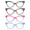 MODFANS Women Reading Glasses 1.5 4 Pack Fashion Colors Cat Eye Readers for Ladies Compact Spring Hinge Lightweight Frame Includes Pocket