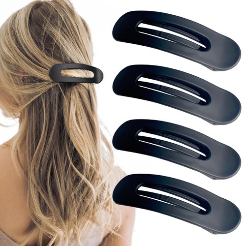 UVANKAUP Black Flat Claw Clips - 4pcs, Hair Clips for Women | Lay Down Hair Clip for Thin &amp; Thick...