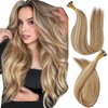 MioYio I Tip Hair Extensions Human Hair 30G/Pack Human Hair Itip Human Hair Extensions #P7/60A Pre Bonded I Tip Real Hair Extensions Long Straight Chocolate Brown to Caramel Blonde 14Inch