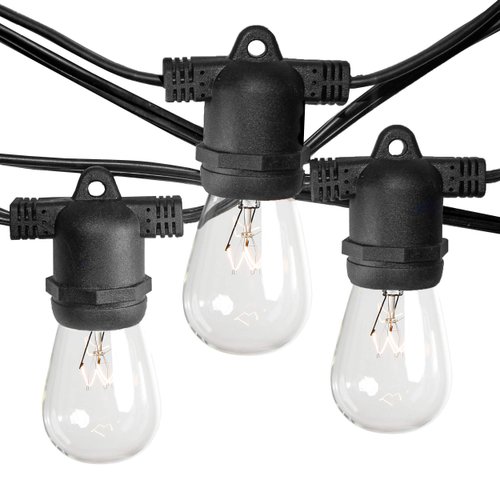 Hometown Evolution, Inc. Commercial E26 String Lights with 16 Gauge Wire (50 Foot 25 Socket, S14 11 Watt Clear Bulb)