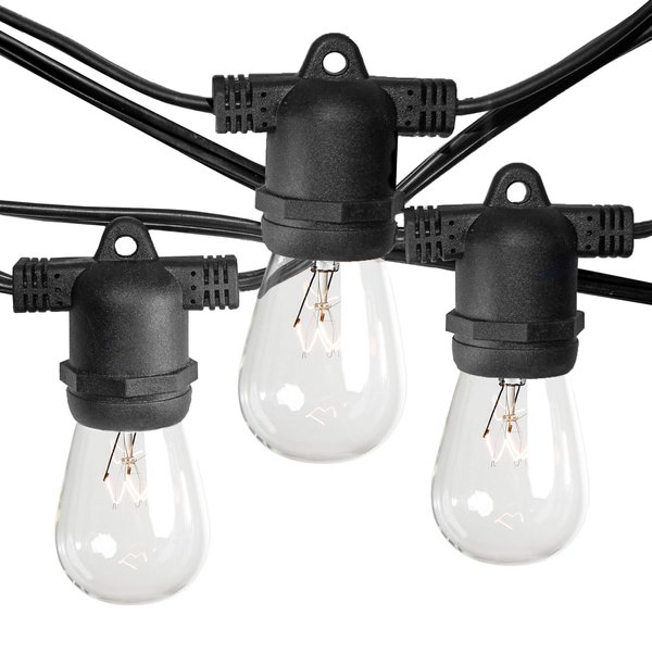 Hometown Evolution, Inc. Commercial E26 String Lights with 16 Gauge Wire (50 Foot 25 Socket, S14 11 Watt Clear Bulb)