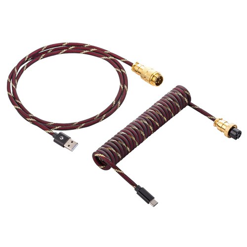 Vajra Force Foil Coiled USB C Keyboard Cable for Computer Keyboard, Double-Sleeved Mechanical Keyboard Cable with Detachable Metal Aviator, 1.5M USB-C to USB-A, Red Color with Gold Aviator
