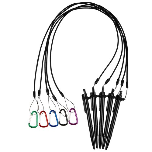 Lewtemi 5 Sets 24 Inch Pen Leash Lanyard Holder Pen Silicone Ring Buckle for Office Supplies Clipboard (Black)
