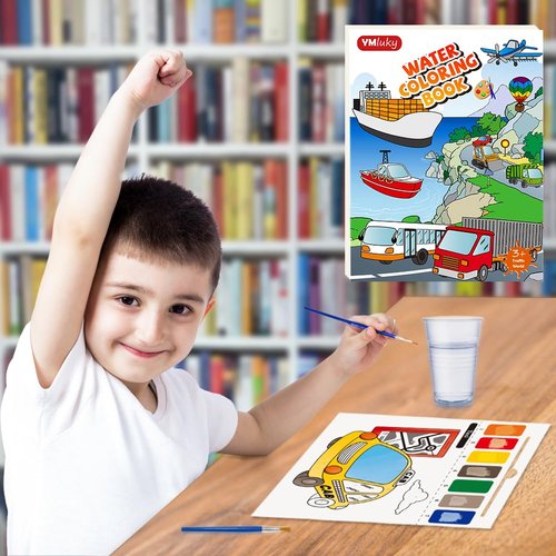 YMluky Paint with Water Books for Kid,Transport Coloring Book with Watercolor Paint Set Kids,Travel Coloring Kit，Arts and Crafts Suitable for Birthday