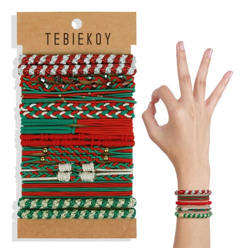 TEBIEKOY 20 Pcs Christmas Hair Ties Elastic Boho Hair Tie Bracelets for Women Non Damage Hair Bands for Thick Thin Hair Cute Braided Hair Ties for Ponytail Holders Christmas Gifts