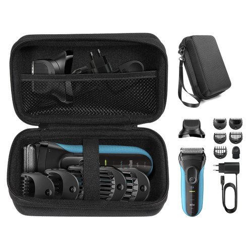 CaseSack Case for Braun Electric Razor for Men, Series 3 3010Bt, 3 310s, Series5 5190cc, Series 7 7865cc, organizer for razor, heads and combs, brush, oil and cord, mesh accessories pocket