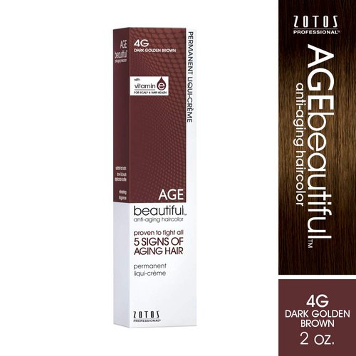 AGE beautiful Permanent Hair Color Dye Liqui Creme | 100% Gray Coverage | Anti-Aging Haircolor | Biotin for Thicker, Fuller Hair | Professional Salon Coloring | 4G Dark Golden Brown