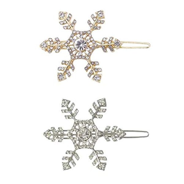 KDDOM 2 Pieces Rhinestone Snowflake Hair Clip Crystals Hairpins Alloy Bobby Pins for Women Girls Hair Accessories (Gold & Silver)